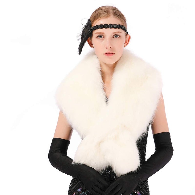 Dikoaina Extra Large Women's Faux Fur Collar for Winter Coat (White, 100cm) - Image 2